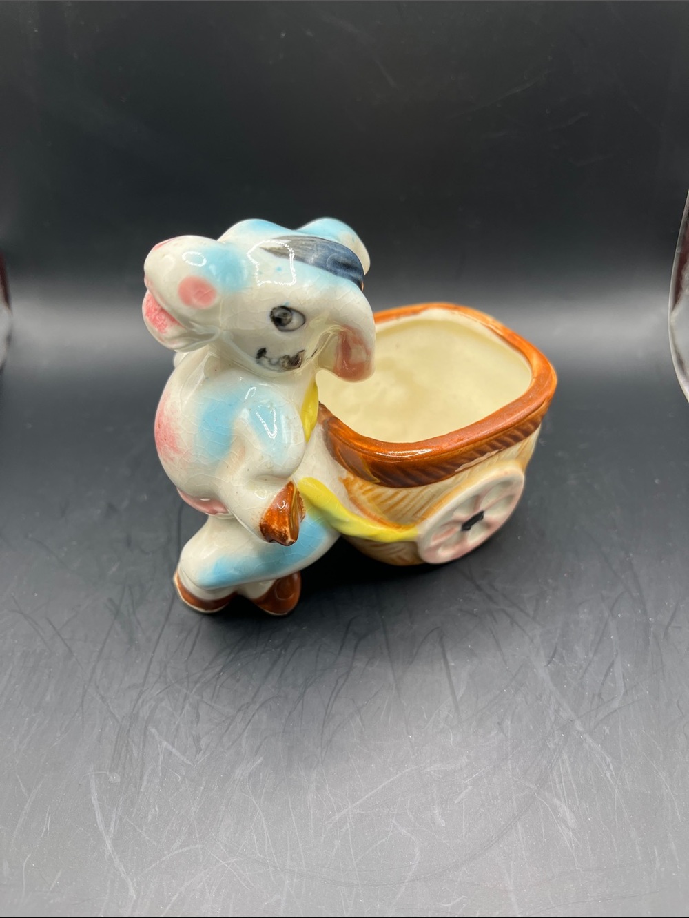 Vintage Pastel Donkey Wagon Ceramic Planter - Made in Japan